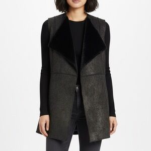 293 - Black Faux‎ Leather/Fur Vest - Size S 100% polyester cold water wash